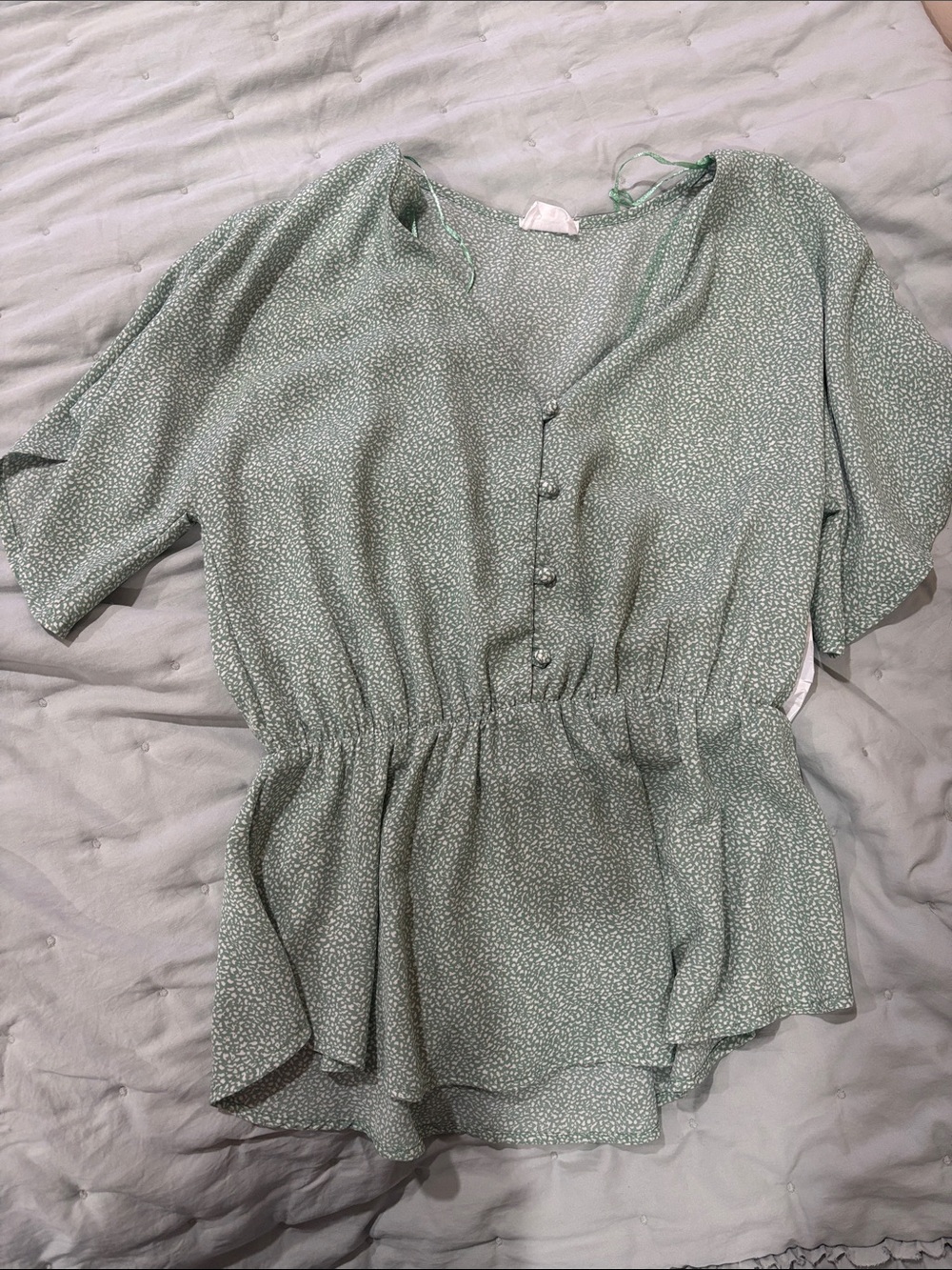 Sienna Sky Mint Green Floral Peplum Button-Up Blouse